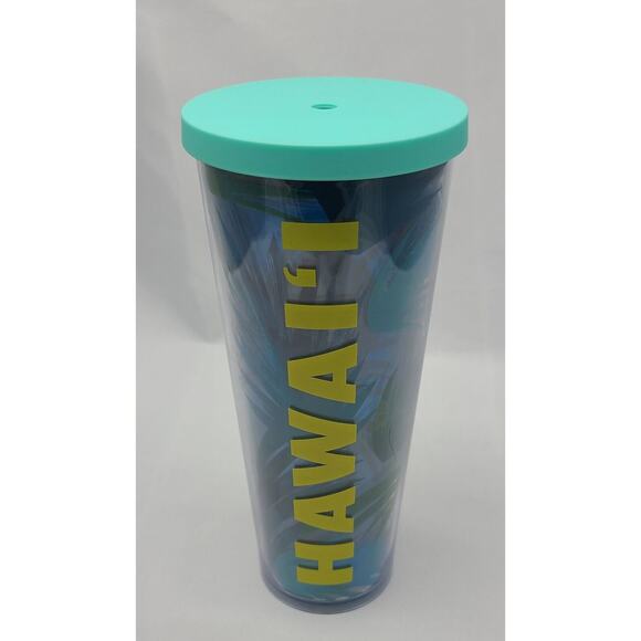 Starbucks 2014 Hawaii 24oz Tumbler Green Blue Palm Tree - Picture 2 of 5